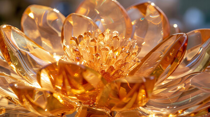 Crystal petals in shades of amber and gold forming a radiant flower, evoking a warm and inviting aesthetic