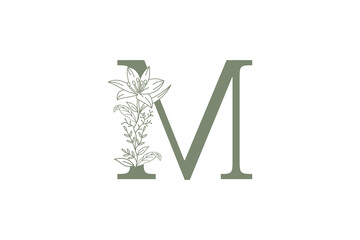 flower and botanicals logo design with letter m logo concept