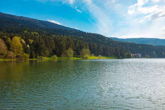 Bolu Golcuk Nature Park view with lake and forest.
