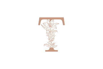 flower and botanicals logo design with letter t logo concept