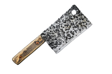 Vintage butcher meat cleaver.  Isolated, Transparent background. 