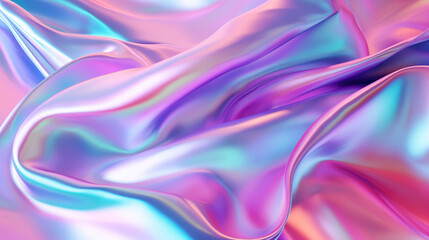 Obraz premium A luxurious close-up of flowing silk fabric with an iridescent finish, featuring a blend of pastel pink and blue tones.