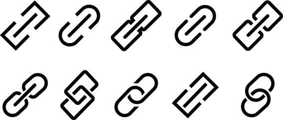 Internet URL or webpage url link icons set. Chain thick line icon, outline vector sign, linear simple pictogram isolated on transparent background. Web link symbol, logo, Connection, Reference. - obrazy, fototapety, plakaty