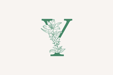 flower and botanicals logo design with letter y logo concept