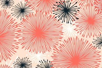 Coral striking artwork featuring a seamless pattern of stylized minimalist starbursts 