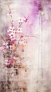 Beautiful cherry blossoms on a grunge textured background.