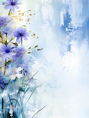 Watercolor bouquet of cornflowers on a blue background.