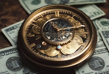 clock and stacks of coins : time - money