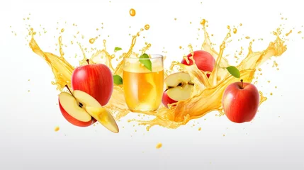 Schilderijen op glas apple fruit with apple juice splash isolated on transparent background © @adha