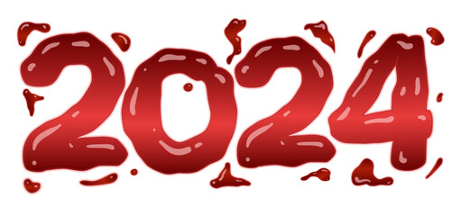 2024 year in bloody style. Vector banner isolated on white. Halloween blood design.