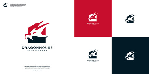 Abstract home real estate with dragon logo design template
