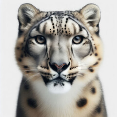 Fototapeta premium Snow Leopard, big cat, panthera uncia, Leopardo de las nieves, Снежный барс, Ирбис, Irbis, high quality portrait, isolated white background.
