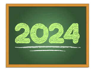 2024 year chalk lettering on green chalkboard. New year vector number.