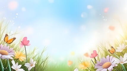 Summer background with flowers and butterfly