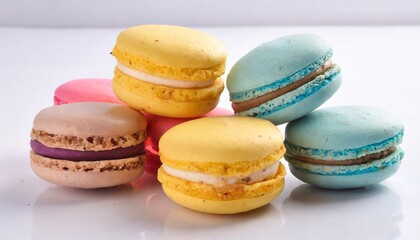 Obraz premium Colorful macaroons on white background. Selective focus.