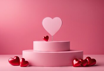 Valentine's Day show pastel background Minimal products podium empty red branding romantic stand cosmetic presentation heart Pink backdrop