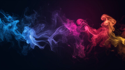 Multicolored smoke puff cloud design elements on a dark background - obrazy, fototapety, plakaty