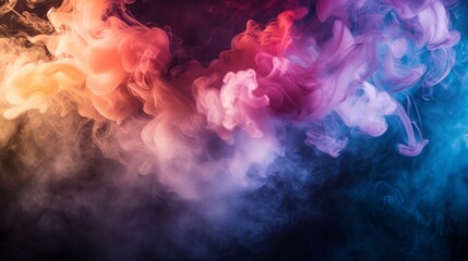Multicolored smoke puff cloud design elements on a dark background