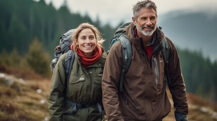 Fototapeta premium Middle age couple hiking