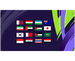 Asian Nations 2023 Flags Emblems Teams Countries Asian Football Symbol Logo Design Vector Illustration