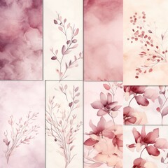 Garnet watercolor botanical digital paper floral background