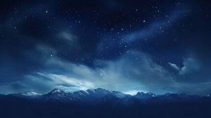 Fototapeta premium a blue-dark night sky adorned with countless stars, featuring the majestic Milky Way cosmos in the background, the awe-inspiring vastness of the universe and the serenity of the nocturnal landscape.