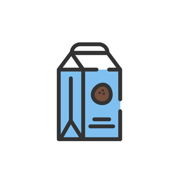 recommend clip art: Milk carton box color line art vector icon. Coconut flavor dairy drink vector element