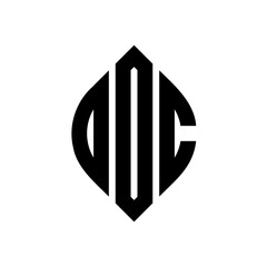 DOC circle letter logo design with circle and ellipse shape. DOC ellipse letters with typographic style. The three initials form a circle logo. DOC circle emblem abstract monogram letter mark vector.