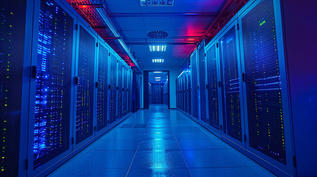 Futuristic Data Center Technology Server room Cloud Computing rack Servers and Supercomputers