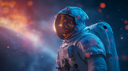 Exploring the Unknown: Astronaut in a Stunning Spacesuit Gazes at a Distant Planet