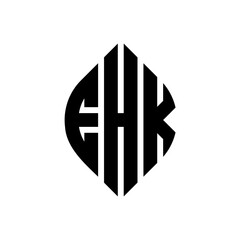 EHK circle letter logo design with circle and ellipse shape. EHK ellipse letters with typographic style. The three initials form a circle logo. EHK Circle Emblem Abstract Monogram Letter Mark Vector.