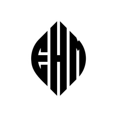 EHM circle letter logo design with circle and ellipse shape. EHM ellipse letters with typographic style. The three initials form a circle logo. EHM Circle Emblem Abstract Monogram Letter Mark Vector.