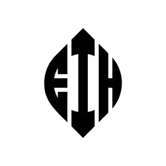 EIH circle letter logo design with circle and ellipse shape. EIH ellipse letters with typographic style. The three initials form a circle logo. EIH Circle Emblem Abstract Monogram Letter Mark Vector.