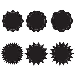 Set of starburst vector, Starburst badge shape, burst wave star, price label sticker sunburst badges. Simple flat style vintage labels, stickers, on white background