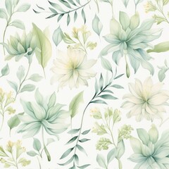 Green watercolor botanical digital paper floral background