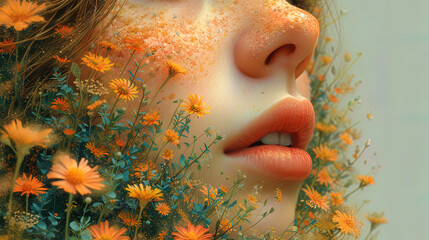 An illustration, which depicts a nose that feels the aromas of flowers, grass and other spring smel
