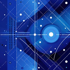 Indigo abstract core background with dots, rhombuses, and circles
