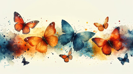 Graphic representation with bright butterflies and living insects soaring around a variety of co