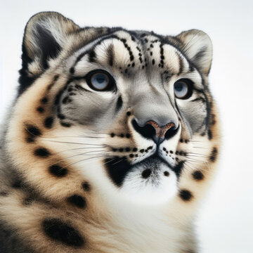 Snow Leopard, big cat, panthera uncia, Leopardo de las nieves, Снежный барс, Ирбис, Irbis, high quality portrait, isolated white background.