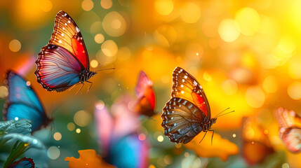 Image with bright butterflies and living insects soaring around multi colored colo