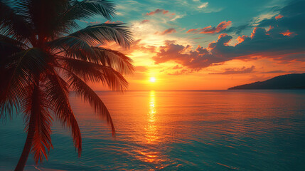 Palms contrasting with beautiful shades of sunset over the