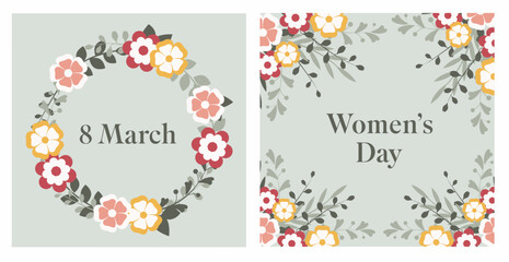 Fototapeta na wymiar Set of 2 floral cards for International Women's Day. March 8.