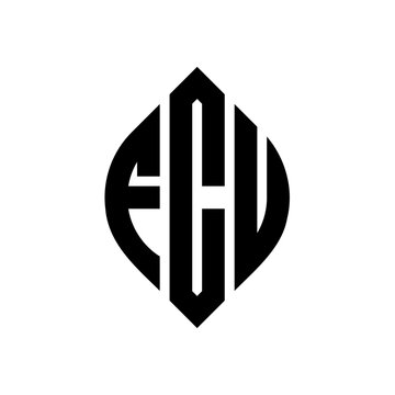 FCU circle letter logo design with circle and ellipse shape. FCU ellipse letters with typographic style. The three initials form a circle logo. FCU Circle Emblem Abstract Monogram Letter Mark Vector.