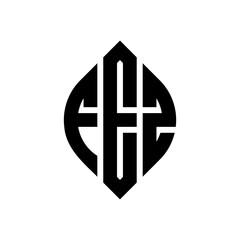 FEZ circle letter logo design with circle and ellipse shape. FEZ ellipse letters with typographic style. The three initials form a circle logo. FEZ Circle Emblem Abstract Monogram Letter Mark Vector.