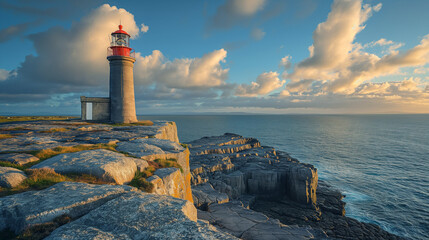 Sentinel of the Sea: Majestic Lighthouse Perched on an Untamed Rocky Cliff Overlooking the Vast Ocean