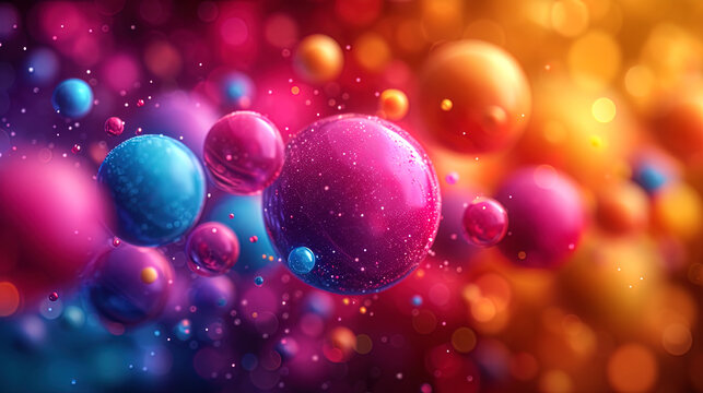 Abstract composition of multi colored balls that create a feeling of rainb