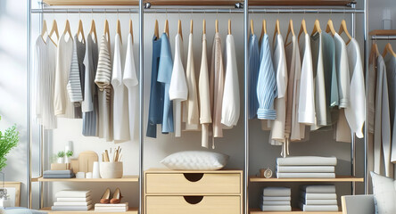 cloths hanging in a wardrobe