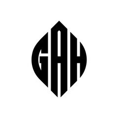 GAH circle letter logo design with circle and ellipse shape. GAH ellipse letters with typographic style. The three initials form a circle logo. GAH Circle Emblem Abstract Monogram Letter Mark Vector.