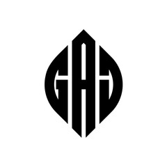 GAJ circle letter logo design with circle and ellipse shape. GAJ ellipse letters with typographic style. The three initials form a circle logo. GAJ Circle Emblem Abstract Monogram Letter Mark Vector. © mamun25g