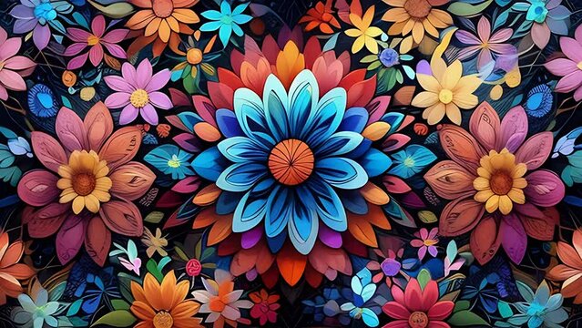  a painting of flowers repeating and rotating like a kaleidoscope